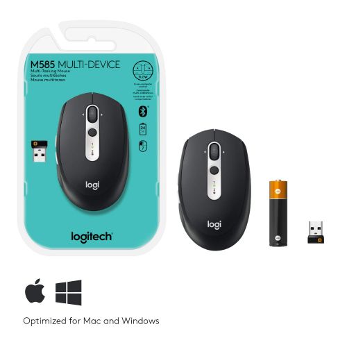 로지텍 Logitech M585 Multi-Device Wireless Mouse  Control and Move Text/Images/Files Between 2 Windows and Apple Mac Computers and Laptops with Bluetooth or USB, 2 Year Battery Life, Gra