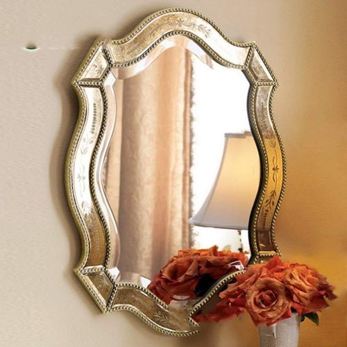 Mirrors Wall Carved Decorative Entrance Bathroom (Color : Gold, Size : 5371cm)