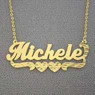 Soul Jewelry Inc Necklace Personalized Nameplate Solid 14k Gold Diamond Cut Two Hearts Name Jewelry