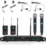 [아마존 핫딜]  [아마존핫딜]Phenyx Pro 4-Channel UHF Wireless Microphone System, Cordless Mic Set with Handheld/Lapel/Headset/Bodypack, Rugged Metal Build, Fixed Frequency, Long Range, Ideal for Karaoke,Churc