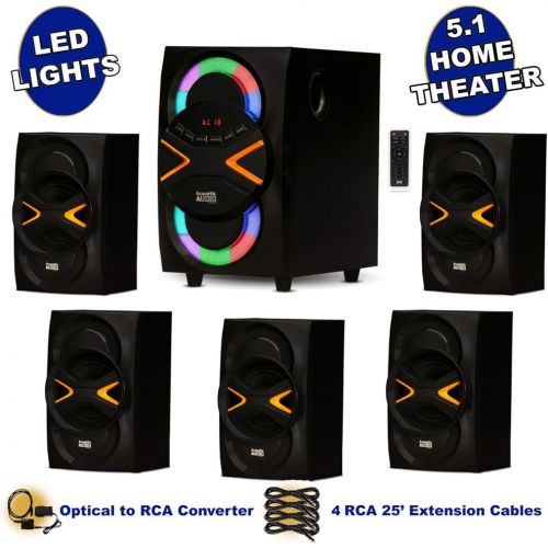  Acoustic Audio by Goldwood Acoustic Audio AA5210 Home 5.1 Speaker System with Bluetooth, LEDs, FM, Optical Input and 4 Ext. Cables