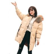 Queenshiny Womens Lightweight Packable Thin Duck Down Coat with Raccoon Fur Collar Jacket