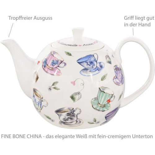 Buchensee Porzellan Kanne 1,5 Liter mit Stoevchen. Elegantes Teeset/Kaffeeset aus Fine Bone China mit stilvollem Tassendekor