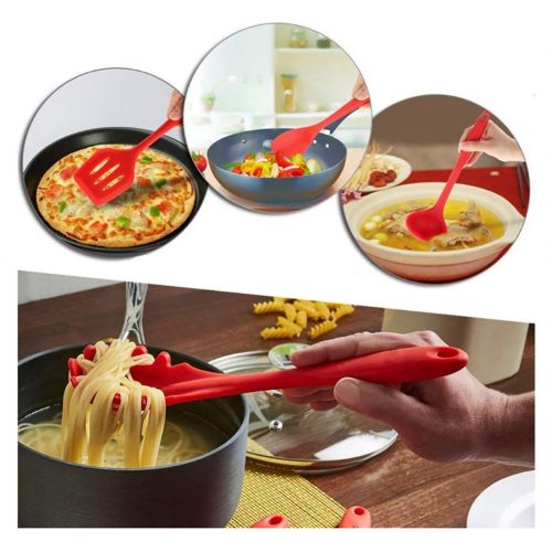  WiseLime Best 10 Pieces Silicone Kitchen Cooking Utensils Heat Resistant Nonstick Baking Tool Set Include Pasta Spoon,Slotted Spoon,Tongs,Ladle,Turner,Basting Brush,Whisk,Large and Small Sp