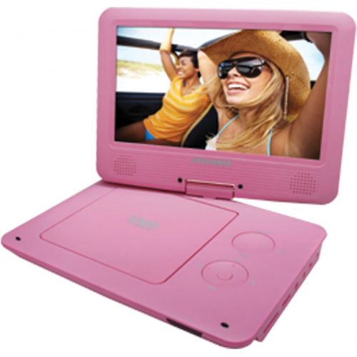  Sylvania 9-Inch Swivel Screen Portable DVD/CD/MP3 Player with 5 Hour Built-In Rechargeable Battery, USB/SD Card Reader, AC/DC Adapter, Pink