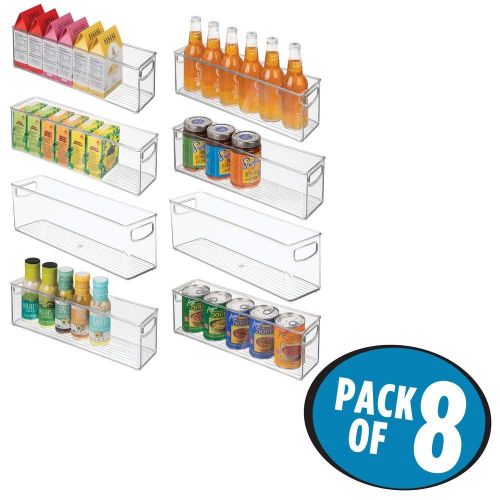  mDesign Plastic Stackable Kitchen Pantry Cabinet, Refrigerator or Freezer Food Storage Bins with Handles - Organizer for Fruit, Yogurt, Snacks, Pasta - BPA Free, 16 Long, 8 Pack -