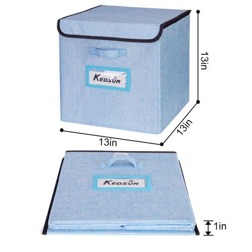  KEDSUM Storage Cubes Storage Bins [3-Pack] Linen Fabric Foldable Storage Cube Bin with Lid, Storage Box Containers for Home, Office, Nursery, Closet