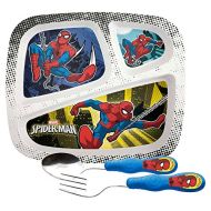 Zak! Designs Kids Dinnerware Set Includes Sectioned Plate, Fork & Spoon Set Featuring Marvel Comics Spider-Man Graphics! BPA-free, 3 Pc Set.