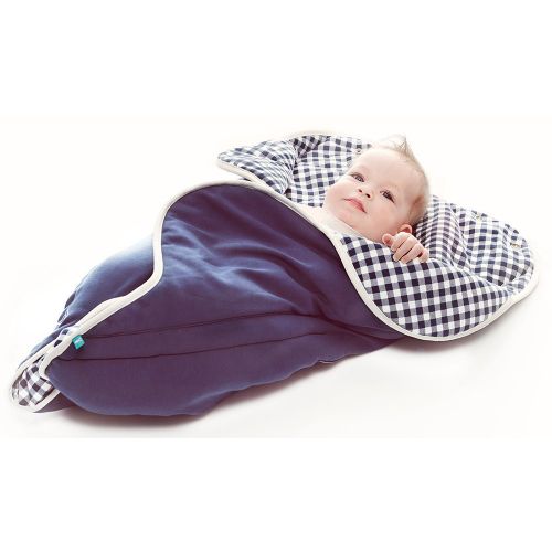  Wallaboo Baby Blanket Fleur, Supersoft 100% Cotton, Newborn, For Pram, Moses Basket or Crib and Travel, Receiving Blanket in Flower shape. Size 34 x 34inch, Color: Blue - Vichy