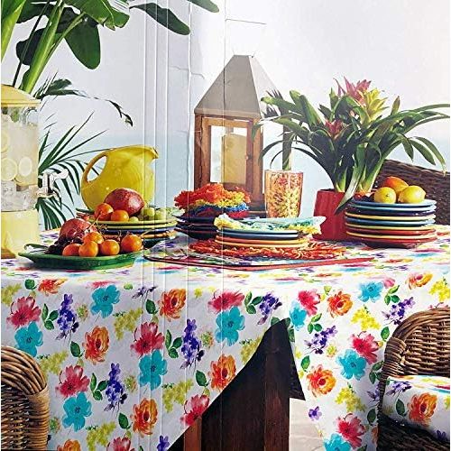  Fiesta Tablecloth Purple Blue Green Tan Salmon Pink Floral Pattern | Renata Floral/Multi | 60 x 102