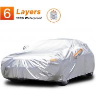 [아마존 핫딜] [아마존핫딜]Audew All Weather Car Cover 6 Layer Breathable UV Protection Waterproof Dustproof Universal Fit Full Car Covers for Sedan, SUV L(167’’-190’’)