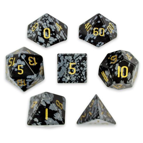 WD Premium Obsidian Stone Polyhedral Wiz Dice with Velvet Bag - Set of 7 Handmade Dice!