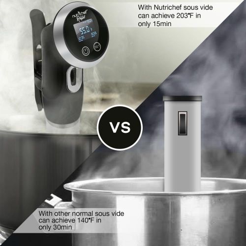  NutriChef Thermal Immersion Sous Vide Circulator - Thermal Immersion Circulator Cooker Machine Stainless Steel Front View Display, Cook Meat to Perfection 120V. Nutrichef AZPKPC235BK - Black