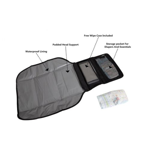  [아마존베스트]Alphabetz Portable Baby Changing Pad Diaper Bag Mat & Foldable Travel Changing Station with Bonus Wipe Case, Black