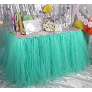 YJBear 3 Yards Elegant Fluffy Tutu Table Skirt Tulle Table Skirting Christmas Home Decor Table Cloth for Baby Shower Party Wedding Birthday Banquet Party Table Decoration Light Pur