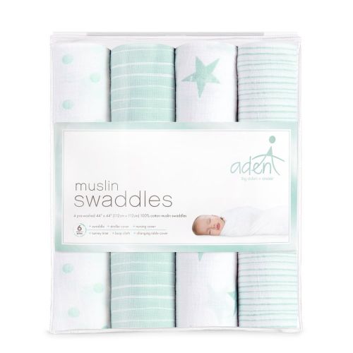  Aden by aden + anais aden by aden + anais Swaddle Baby Blanket, 100% Cotton Muslin, 4 Pack, 44 X 44 inch, Dream