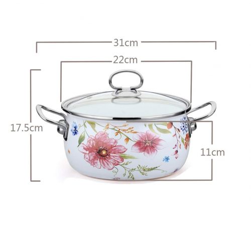  WHS Cookware Emaille-Topf-Nudelsuppe-Topf-starker Emaille-Milch-Topf-Induktionsherd-Edelstahl-binaurale Haupt-Suppentopf-Blume