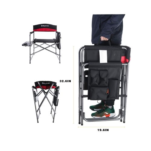  Guide KingCamp Heavy Duty Camping Folding Director Chair Oversize Padded Seat with Side Table and Side Pockets, Supports 396 lbs