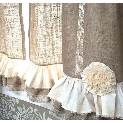  Casa Rustica Burlap Lace Cafe Curtains