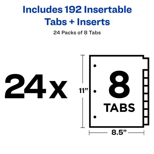 Avery 8-Tab Binder Dividers, Insertable Clear Big Tabs, 24 Sets (11115)