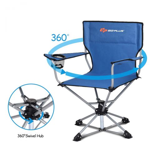  Timber Goplus Swivel Camping Chair w/Cup Holder & Carrying Bag, Foldable 360-degree Free Rotation Chair for Fishing Picnic Hiking (Blue)