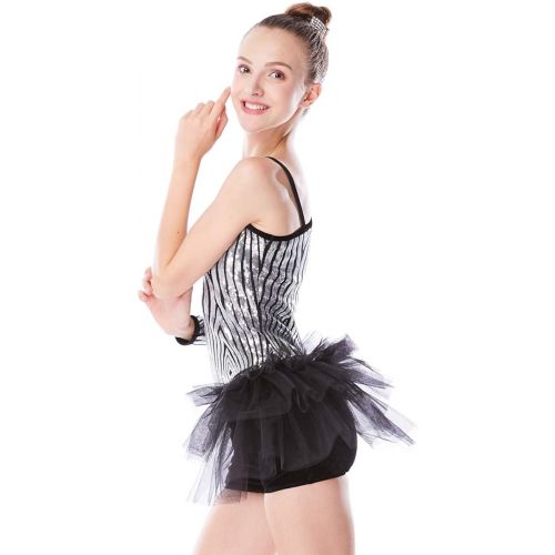  MiDee Diagonal-Neck Sequins Tap & Jazz Velvet Biketard Dance Costume