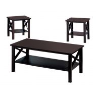 Monarch Kings Brand 3 Pc. Cherry Finish Wood X Style Casual Coffee Table & 2 End Tables Occasional Set