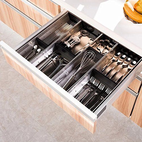  UEniko Vida UENIKA+ [Stainless Steel Edition] Cutlery Tray Adjustable Utensil Organizer Flatware Drawer Dividers Kitchen Storage Organizer (Long-Wide)