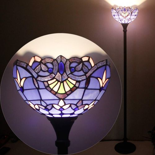  WERFACTORY Tiffany Style Torchieres Floor Lamp Table Desk Standing Lighting Blue Purple Baroque Wide 12 Tall 66 Inch Lavender Stained Glass Lampshade for Living Room Bedroom Antique Set S003C