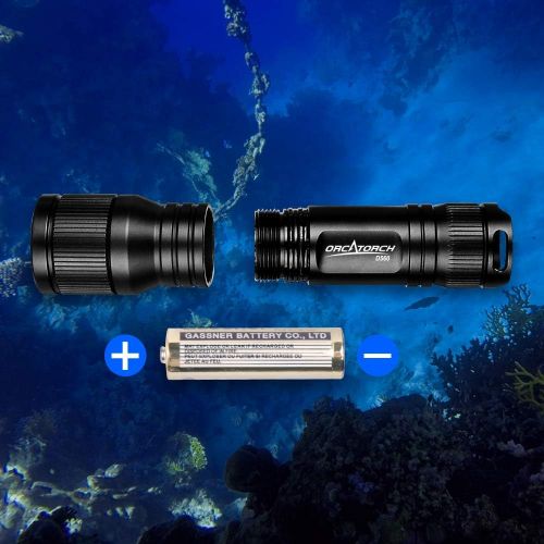  ORCATORCH D560 Mini Scuba Dive Light 630 Lumens Rotary Switch Underwater Torch with 360 Degree Rotatable Mask Clip, Backup Batteries, Wrist Lanyard, O-Rings
