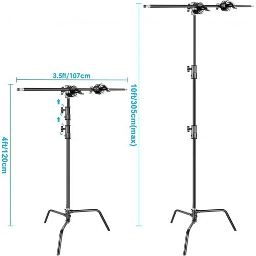 니워 Neewer 2-pack Heavy Duty Light Stand C-Stand - Max. 10 feet3 meters Adjustable with 3.5 feet Holding Arm and Grip Head for Studio Video Reflector, Monolight and Other Photographic