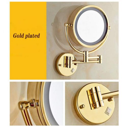  GGMIN LED Lighted Vanity Mirror, 360°Rotation Double Sided Magnifying Mirror, Extendable Bathroom Mirror for Spa and Hotel,Brass_10x