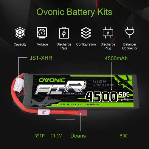  OVONIC 2 Packs 3S 11.1V 4500mAh 50C LiPo Battery Pack with T Plug for RC Evader BX Car, RC Truck, RC Truggy RC Airplane UAV Drone FPV
