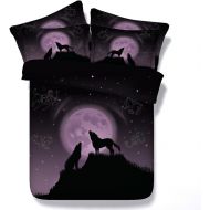 RuiHome 3D Wolf Moonlight Print 4Pcs Twin Size Bedding Duvet Cover Set for Kids Boys Girls, Wrinkle Fade Resistant