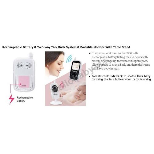  HelloBaby Hello Baby HB24 Wireless Digital Video Baby Monitor with recharger battery monitor & Night Vision mode & Temperature Monitoring & 2 Way Talkback System, White (2.4 Inch, WhiteBlac