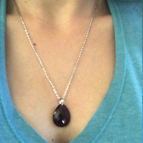  Belesas Purple Amethyst Faceted Pear Shape Pendant Necklace