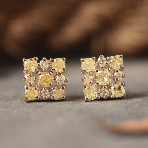  AnjisTouch Natural 0.77 Ct. Diamond Stud Earrings Solid 14k Yellow Gold Handmade Fine Jewelry Gift For Her