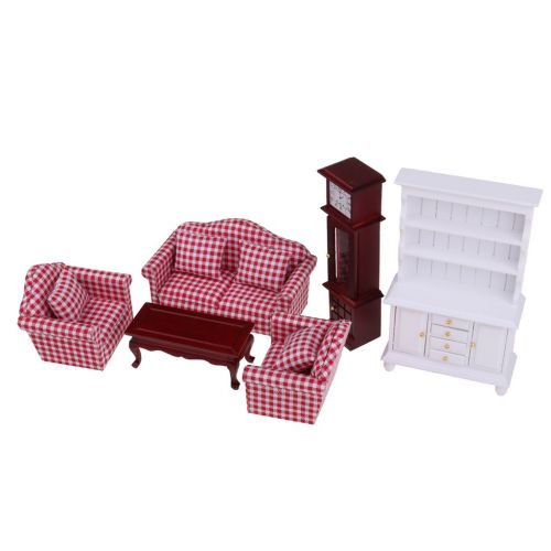  Unknown MagiDeal Luxury 1/12 Dolls House Miniature Furniture Kit Sofa Cushions End Table Cabinet Bookshelf Vertical Clock Suit
