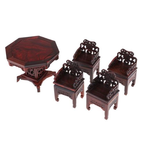  Prettyia Ancient Chinese Wooden Canopy Bed Bed W. Shelf & Tea Table Armchair Set Model 112 Doll House Fairy Home Accessory Decor Toy Collection