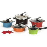 Happycall Hard Anodized Ceramic Nonstick Pot 13-piece Set, Oven Safe, Dishwasher Safe, Steamer, Silicone Pot Holders, Cookware Set, Assorted Colors