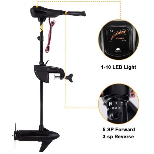  GOPLUS Electric Trolling Motor 46/55/86 LBS Thrust Transom Mounted 8 Speed with Adjustable Handle for Fishing Boats Freshwater and Saltwater Use
