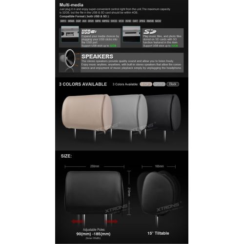  XTRONS Black 2X Twin Car headrest DVD player 9 HD Touch Screen with FM Game Disc Mp3 IR Headphones