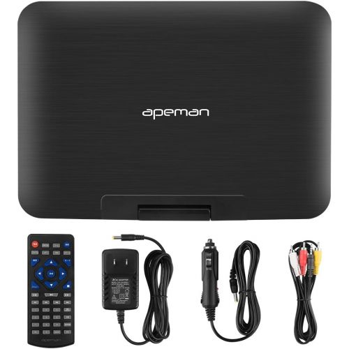  APEMAN 9.5 Portable DVD Player with Swivel Screen Remote Controller Support SD Card USB DVD AV inOut Earphone Speaker 5 Hours Built-in Rechargeable Battery for TV Kids Car Travel