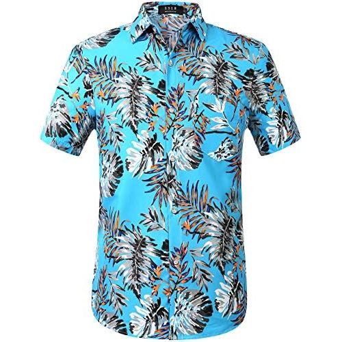  SSLR Mens Printed Button Down Short Sleeve Hawaiian Shirt