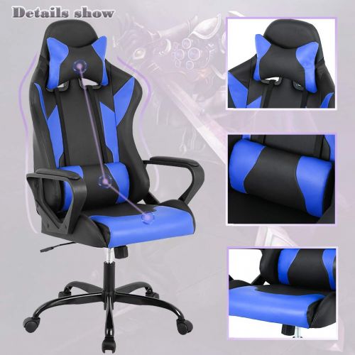  BestMassage Gaming Office Chair, High-Back Racing Chair PU Leather Chair Reclining Computer Desk Chair Ergonomic Executive Swivel Rolling Chair with Headrest Lumbar Support for Wom