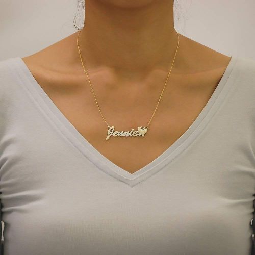  Soul Jewelry Inc 10k Gold Name Necklace Script Font Personalized Butterfly Nameplate Jewelry