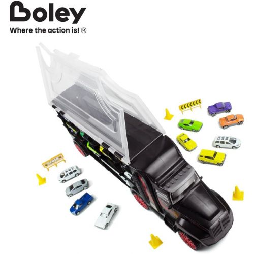  Boley 22Piece Mighty Truck Carrier - Big Rig Hauler Truck Transport with Slots for Car Transport - Great for Kids, Toddlers, Children - Boys & Girls Cars & Trucks Toys, Multicolor