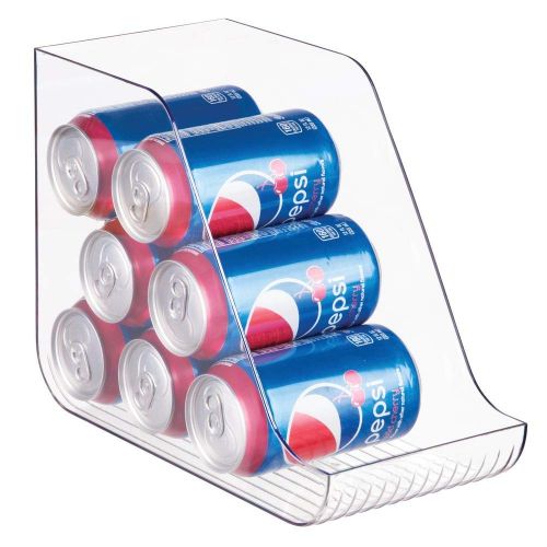  MDesign mDesign Large Plastic Standing Pop/Soda Can Dispenser Storage Organizer Bin for Kitchen Pantry, Countertops, Cabinets, Refrigerator - Compact Vertical Holder - 4 Pack - Clear