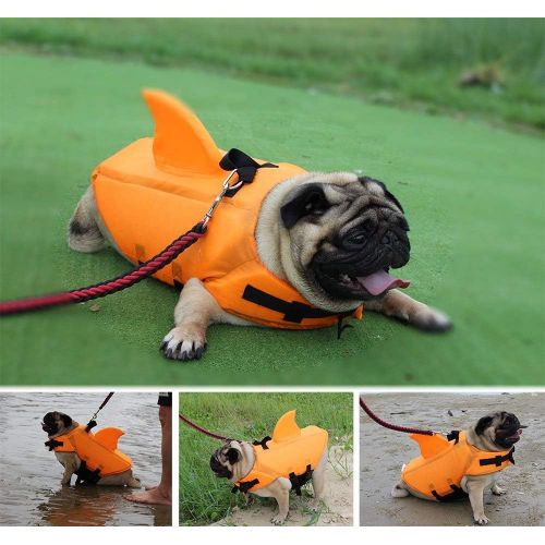 Feierna Dog Life Jacket,Pet Life Jacket,Pet Swimming Shark Jacket for Short Nose Dog,Swimming Float Saver with Superior Buoyancy and Rescue Handle for Small Medium Large Dogs