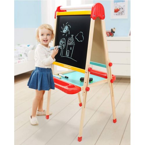 [아마존베스트]TOP BRIGHT Wooden Art Easel for Kids,Toddler Easel Adjustable with Paper Roll,Child Easel with Magnetic Chalkboard
